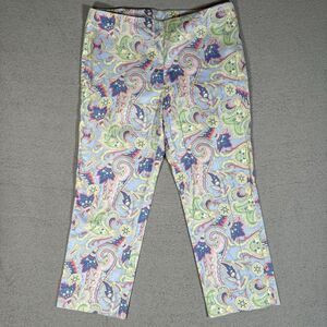 Lauren Ralph Lauren Straight Leg Pants Women’s Size 16 Blue & Pink Paisley Ankle